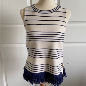 J Crew navy/cream sleeveless sweater. Fringe XS